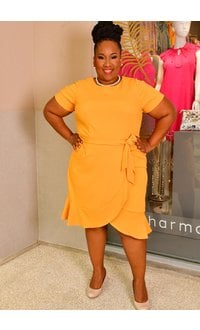 RESHADI-Plus Size Short Sleeve Wrap Ruffle Hem Dress 