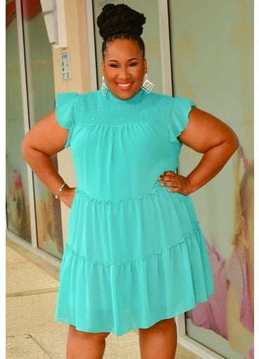 Maison Tara REWINA- Plus Size Turtle Neck Smocking Dress