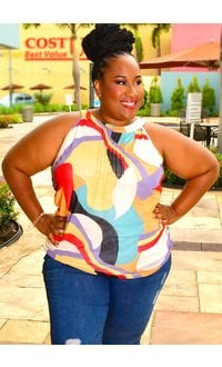 A LOVE STORY VICINDA- Plus Size Printed Mesh Hi-Neck Top