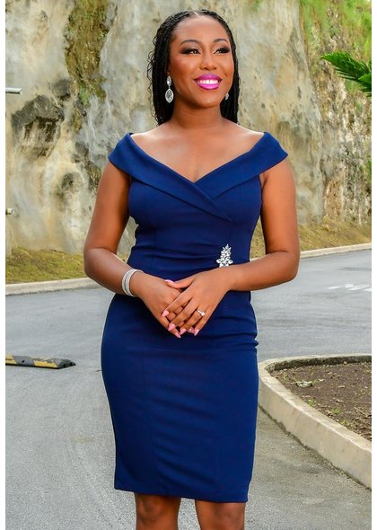 RAJERI- Off Shoulder Dress with Broach