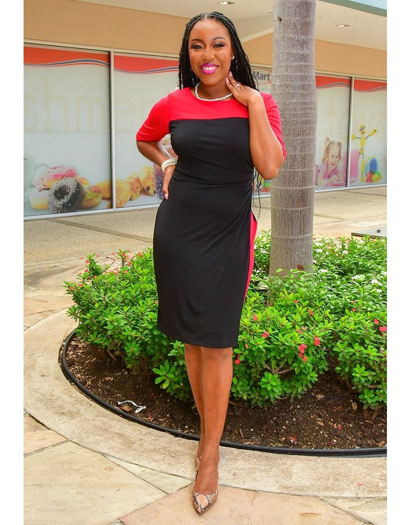 IMALA- 2 Tone 3/4 Sleeve Dress - Harmonygirl.com