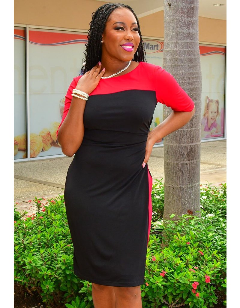 IMALA- 2 Tone 3/4 Sleeve Dress - Harmonygirl.com