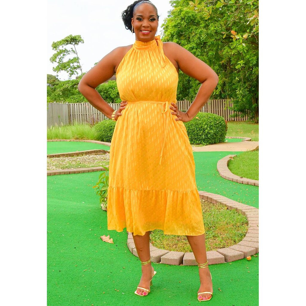 FIZA- Solid Armhole Tie Neck Dress