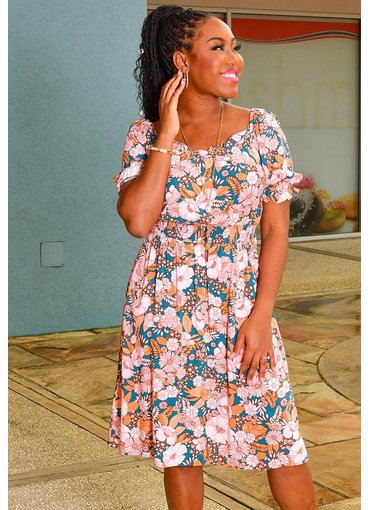 KARLYN- Floral Dress with Elastic at Waist