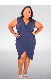 ARIA ILIZ-Plus Size Armhole V Neck Dress with Wrap Bottom