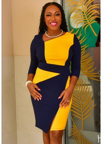 GLAMOUR REXX- 2 Tone 3/4 Sleeve Dress