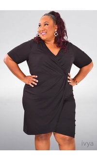 ARIA IVYA- Plus Size Solid 3/4 Sleeve Dress