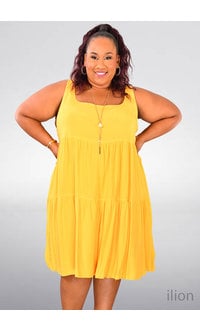 ARIA KARAL- Plus Size Solid Armhole Round Neck Dress