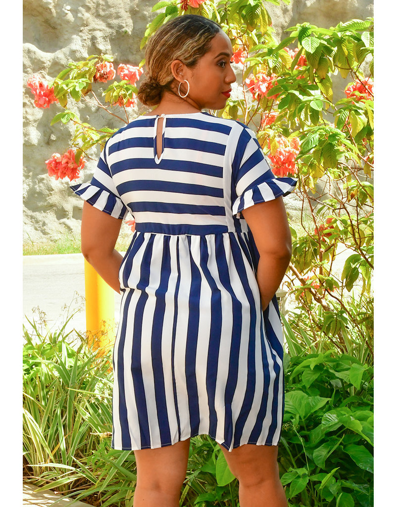 GETS ODELLA- Stripe Round Neck Short Sleeve Dress