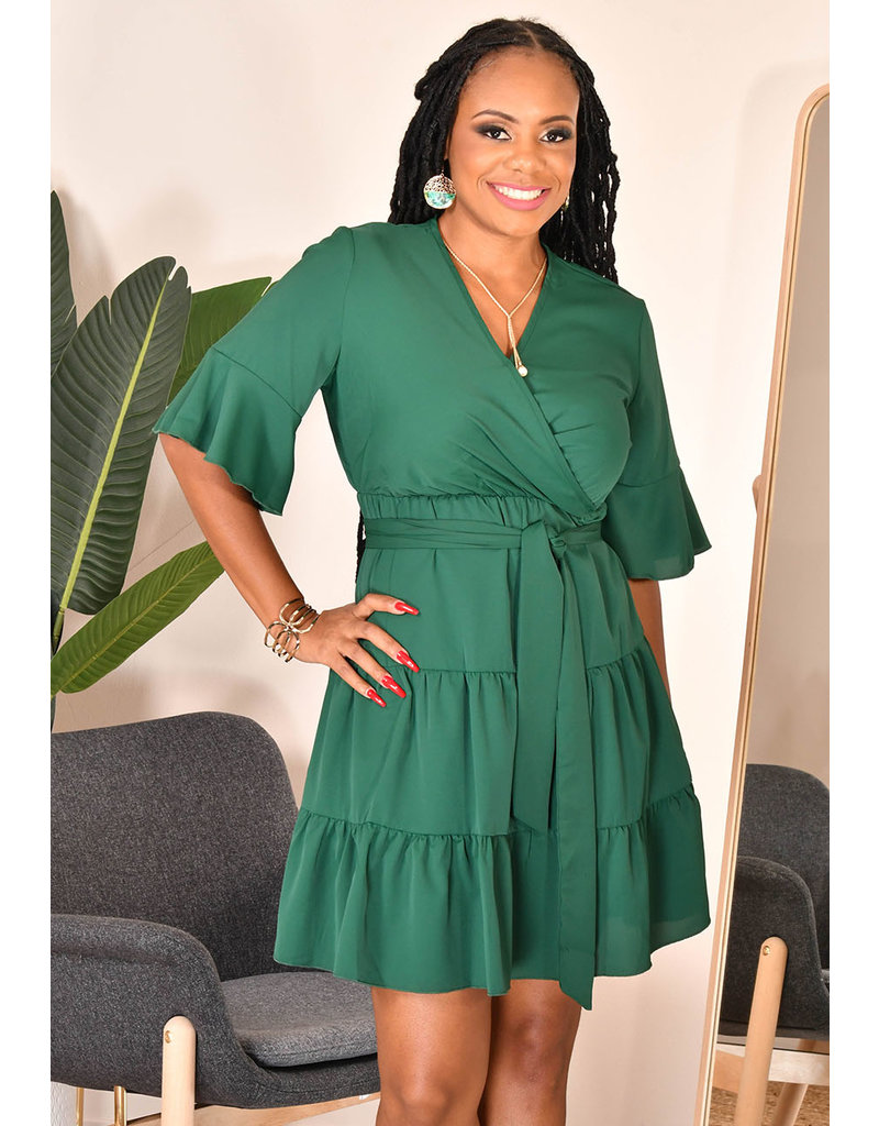 V neck dress with bell sleeves cheap