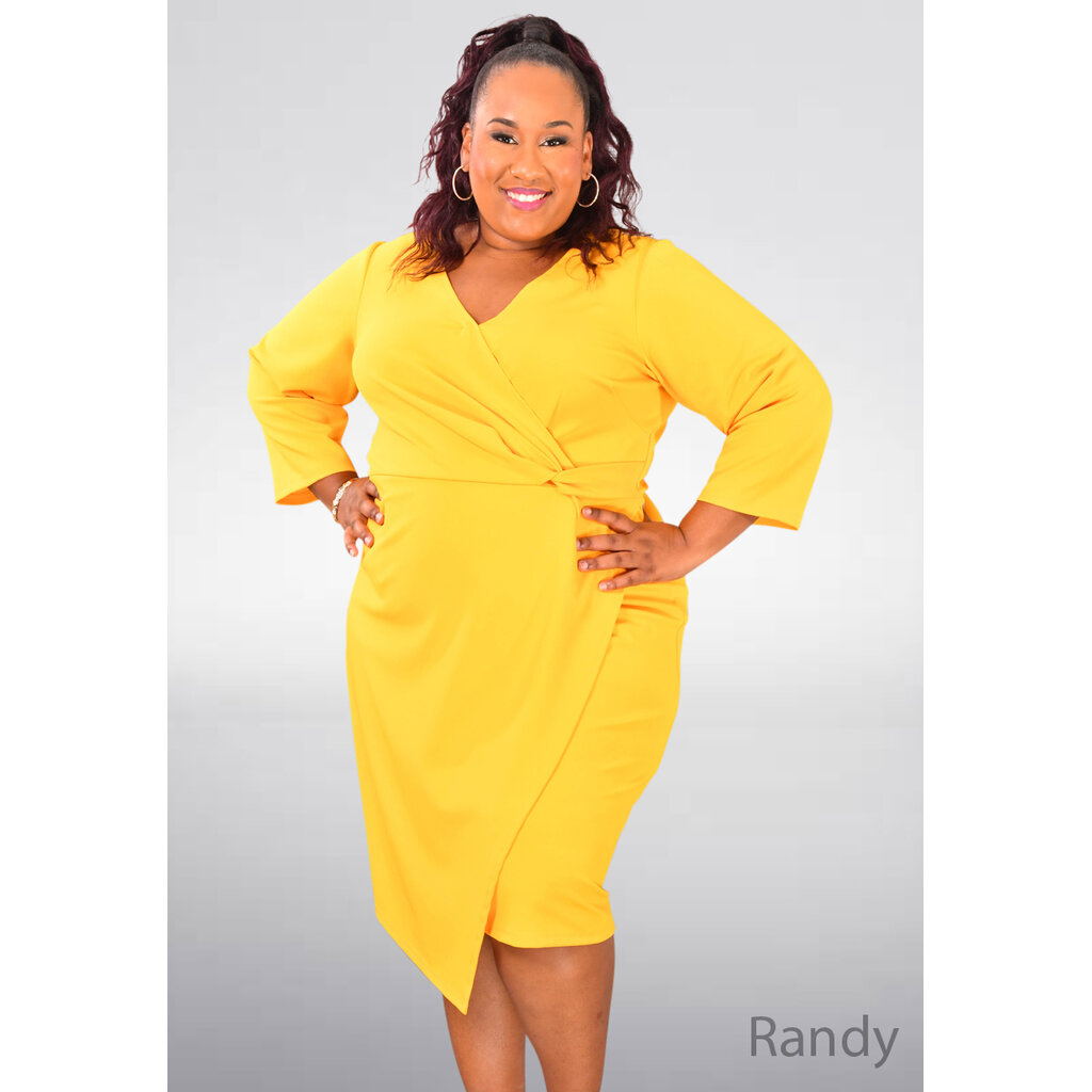 RANDY- Plus Size Solid 3/4 Sleeve Dress