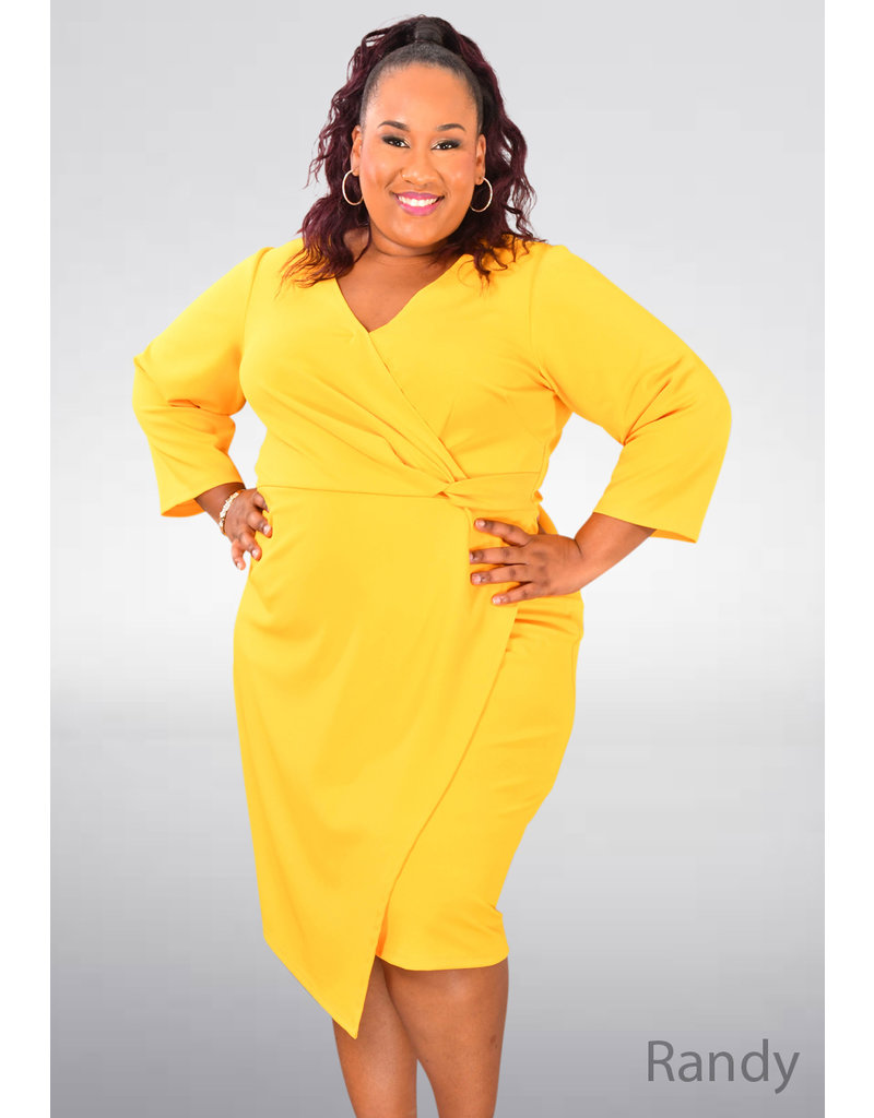 GLAMOUR RANDY- Plus Size Solid 3/4 Sleeve Dress