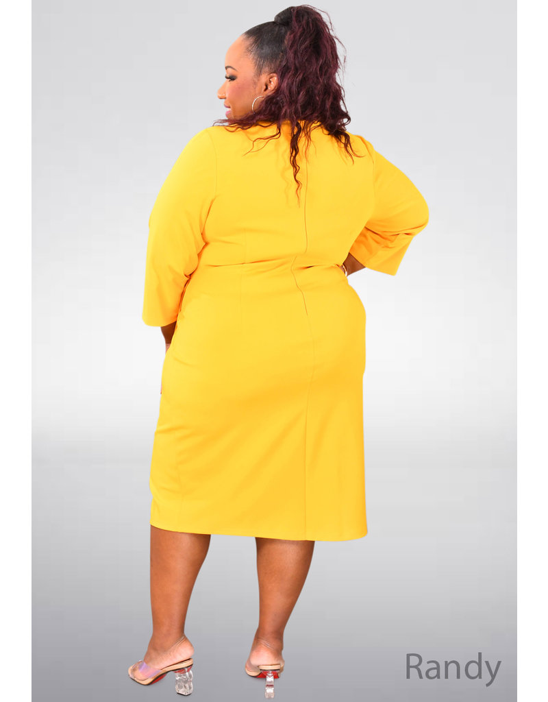 GLAMOUR RANDY- Plus Size Solid 3/4 Sleeve Dress