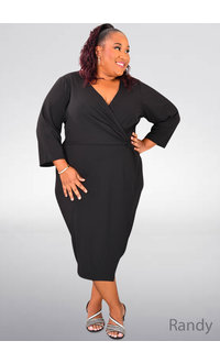 GLAMOUR RANDY- Plus Size Solid 3/4 Sleeve Dress