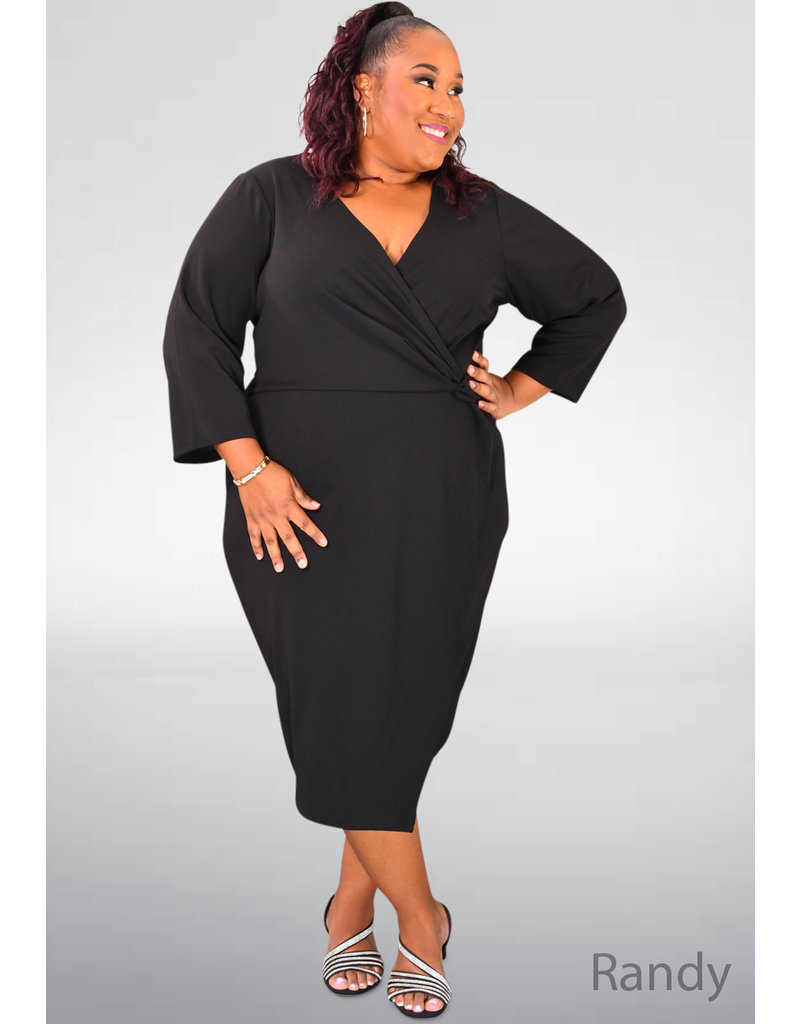 GLAMOUR RANDY- Plus Size Solid 3/4 Sleeve Dress