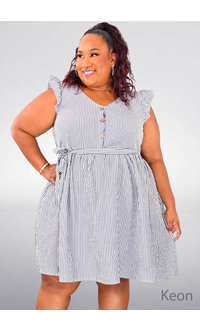 ARIA KEON- Plus Size Stripe Frill Arm Dress