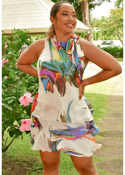 Signature FAYTH- Printed Tie Neck Shutter Dress