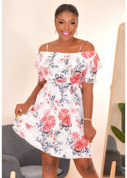 GETS OLINK- Floral Cold Shoulder Dress