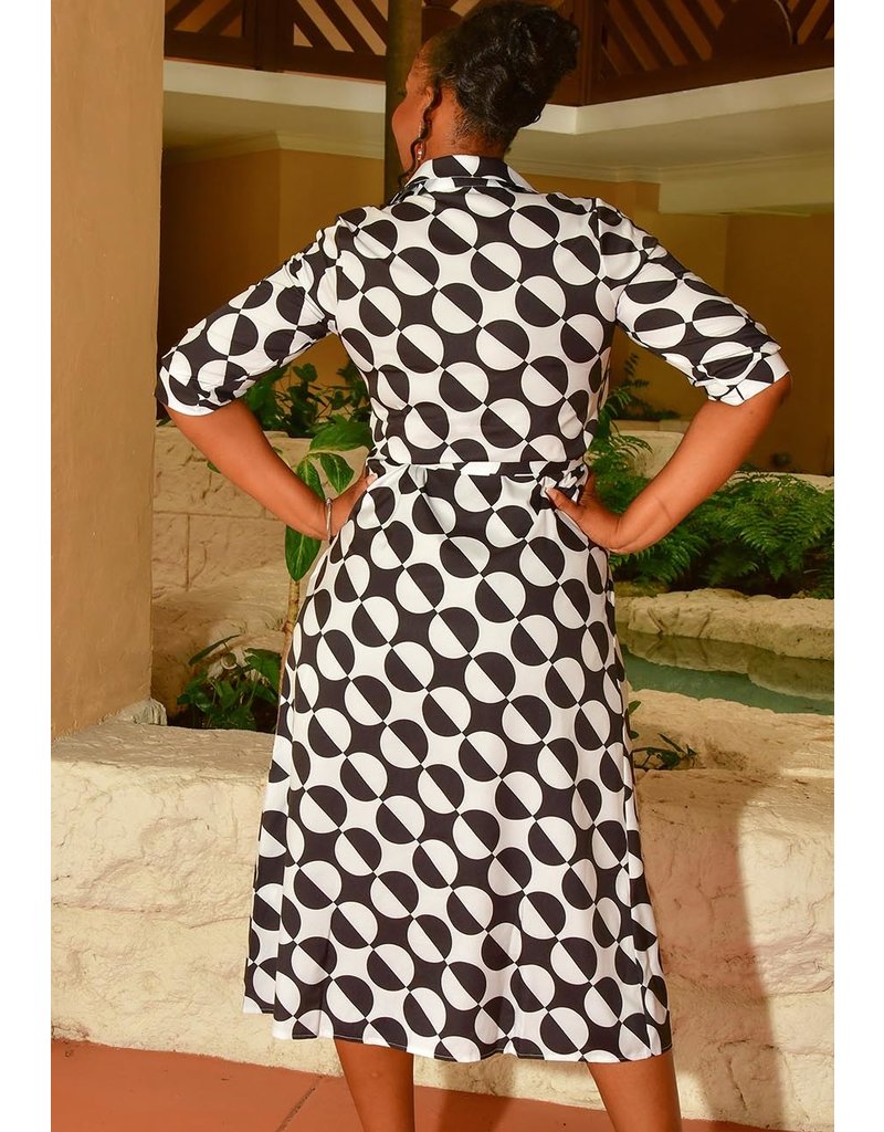 GETS ORIT- Circle Print 3/4 Sleeve Dress