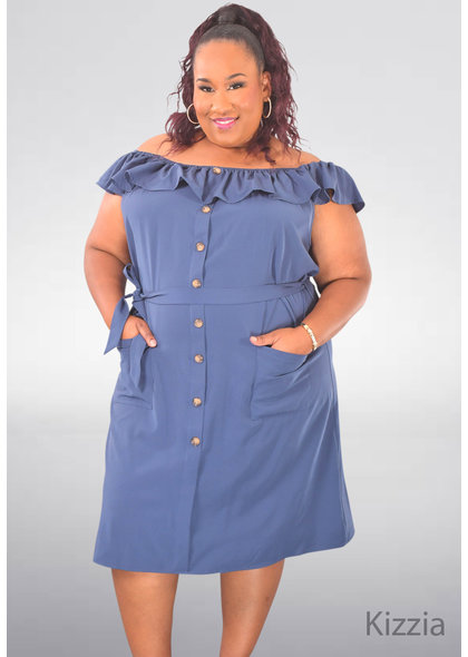 ARIA KIZZIA- Plus Size Off Shoulder Dress with Pockets