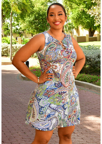 MSK IDANET- Armhole Puff Print Dress