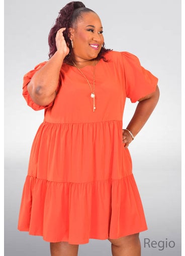 ARIA REGIO- Plus Size Round Neck Puff Sleeve Dress