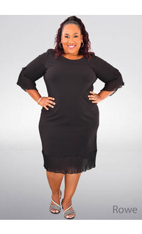 GLAMOUR ROWE- Plus Size Steam Pleat Sleeve Dress