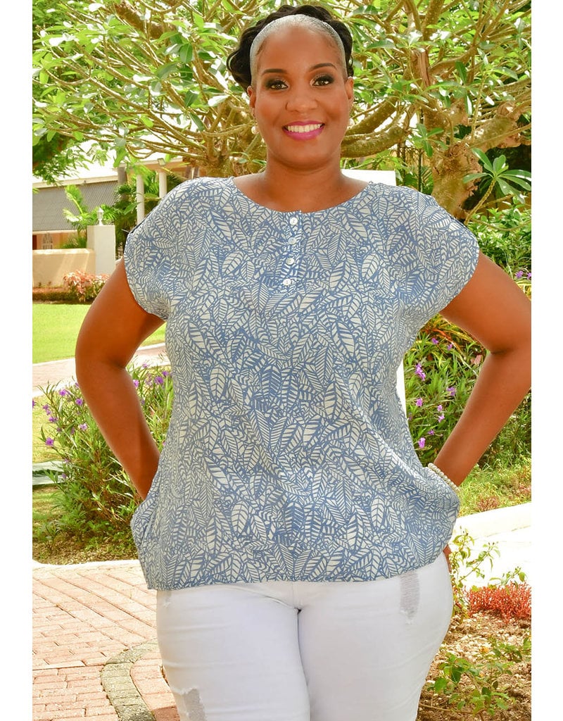 ROBERT LOUIS VINTINO- Printed Top with Tabs & Buttons @ Sleeves