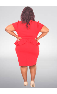 ARIA REANO- Plus Size Puff Sleeve V Neck Dress