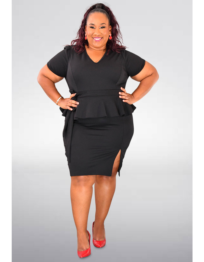 ARIA REANO- Plus Size Puff Sleeve V Neck Dress