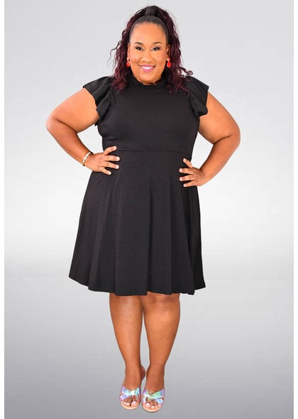 ARIA ILOE- Plus Size Frill Arm & Neck Dress