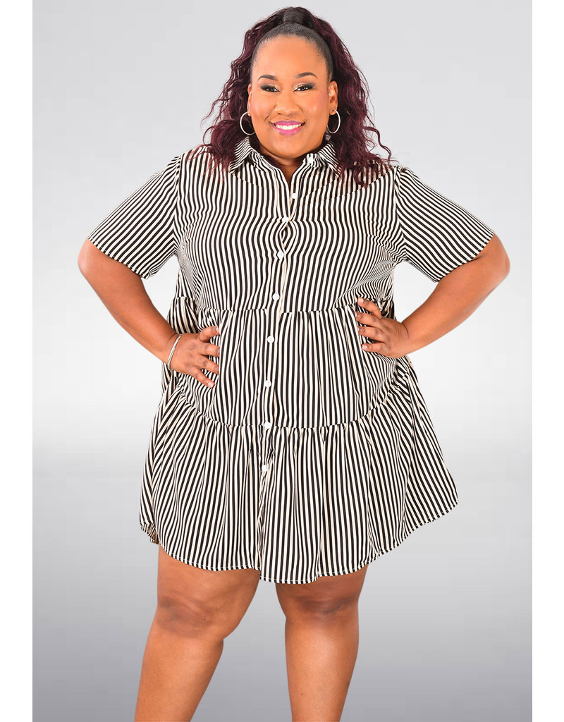 ARIA KYKY- Plus Size Stripe Collar Dress