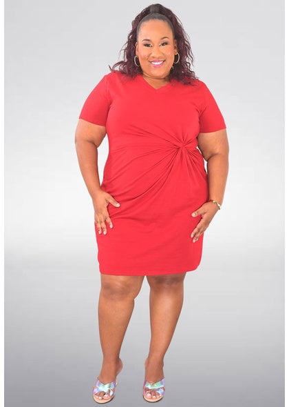 ARIA ILENDRA- Plus Size V Neck Dress with Knot