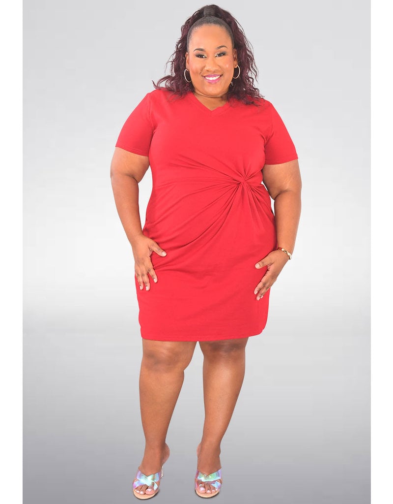 ARIA ILENDRA- Plus Size V Neck Dress with Knot