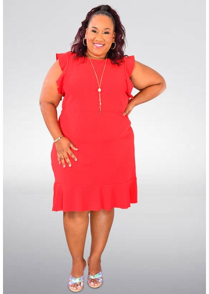 ARIA EUMER-Plus Size Frill Arms Dress with Ruffle Hem