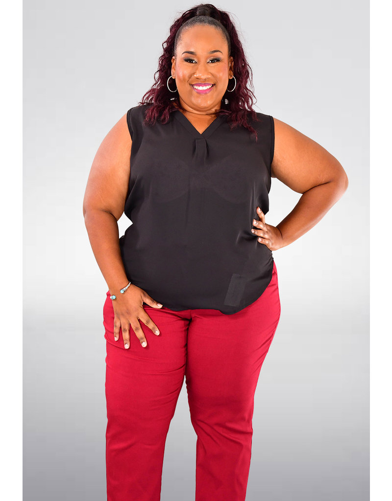 GETS VELET-  Plus Size V Neck Mid Pleat Top