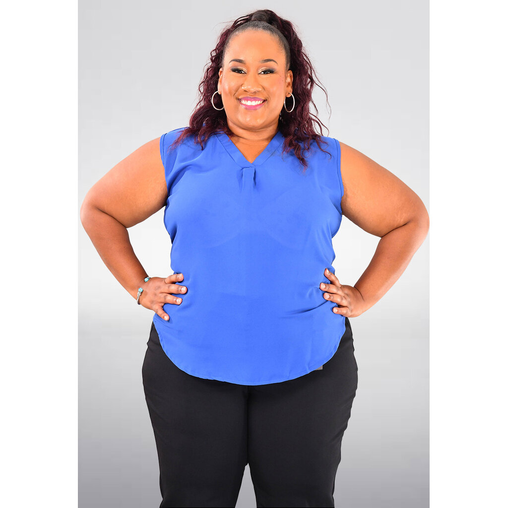 VELET- Plus Size V Neck Mid Pleat Top