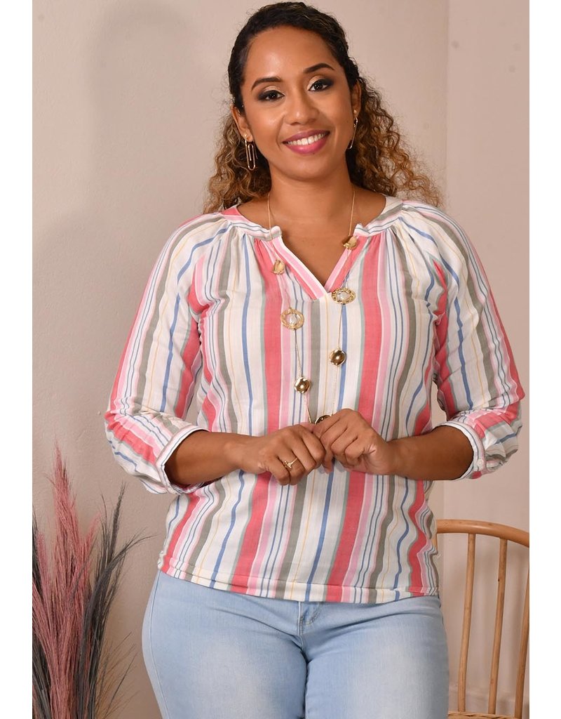 NEW DIRECTION VAFEA- Stripe V-Neck Top