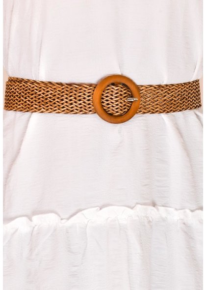GETS Braided PU Leather Belt with Wooden Buckle