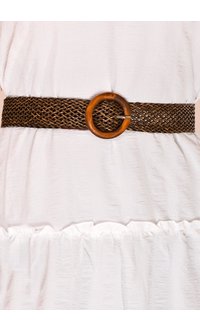 GETS Braided PU Leather Belt with Wooden Buckle