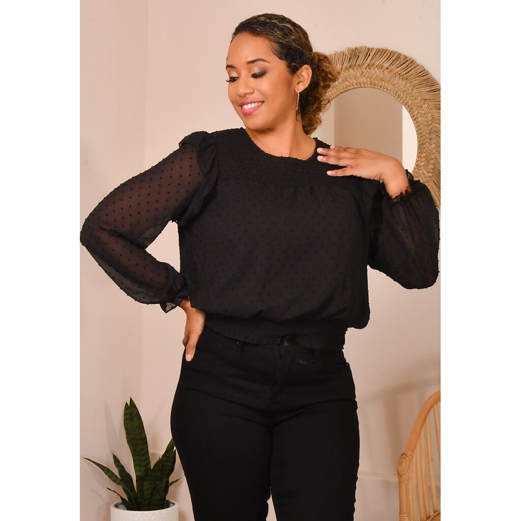 VELYO- Popcorn Look Top with Balloon Sleeves
