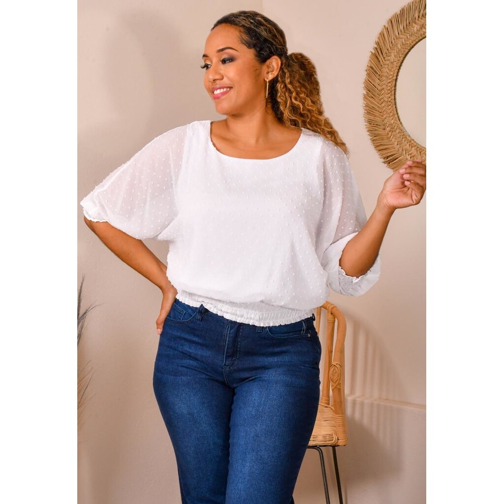 VERKA- Popcorn Look Top with 3/4 Sleeves