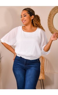 HARPER 241 VERKA- Popcorn Look Top with 3/4 Sleeves