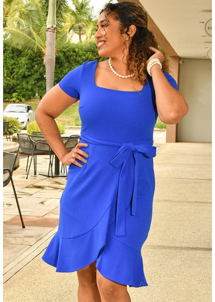 RESHADI-Plus Size Short Sleeve Wrap Ruffle Hem Dress 