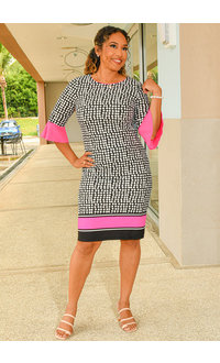 ROMIE- Polka Dot Round Neck 3/4 Sleeve Dress