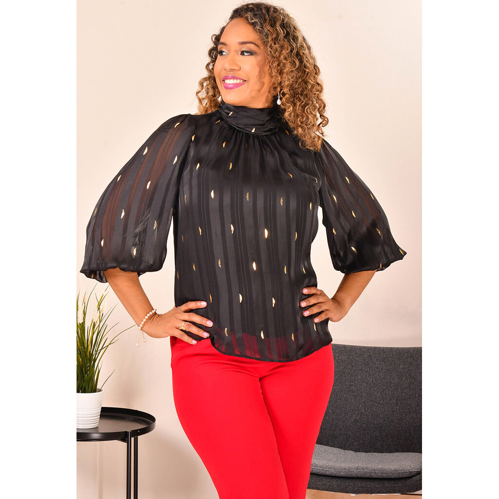 VILLE- Hi-Neck Balloon Sleeve Top