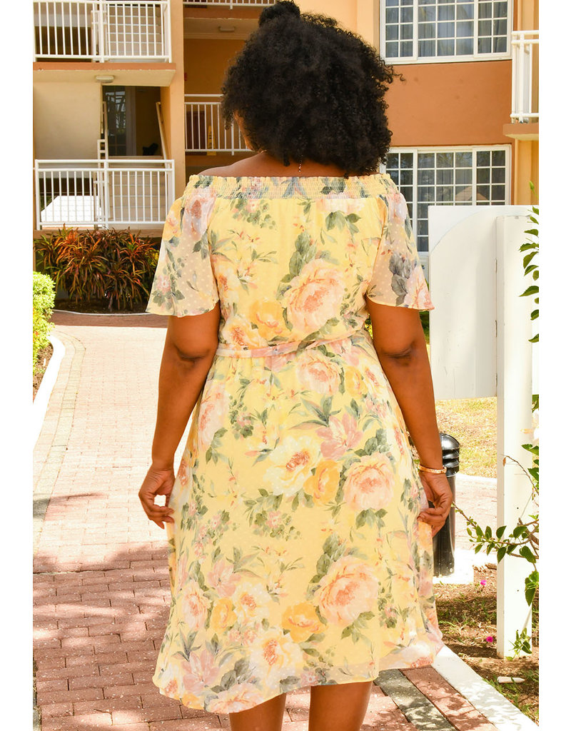 Sandra Darren FANNIE- Floral Off Shoulder Dress