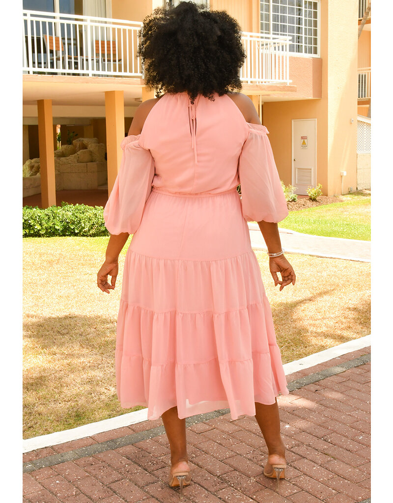 FYIN Long Hi Neck Cold Shoulder Dress Harmonygirl