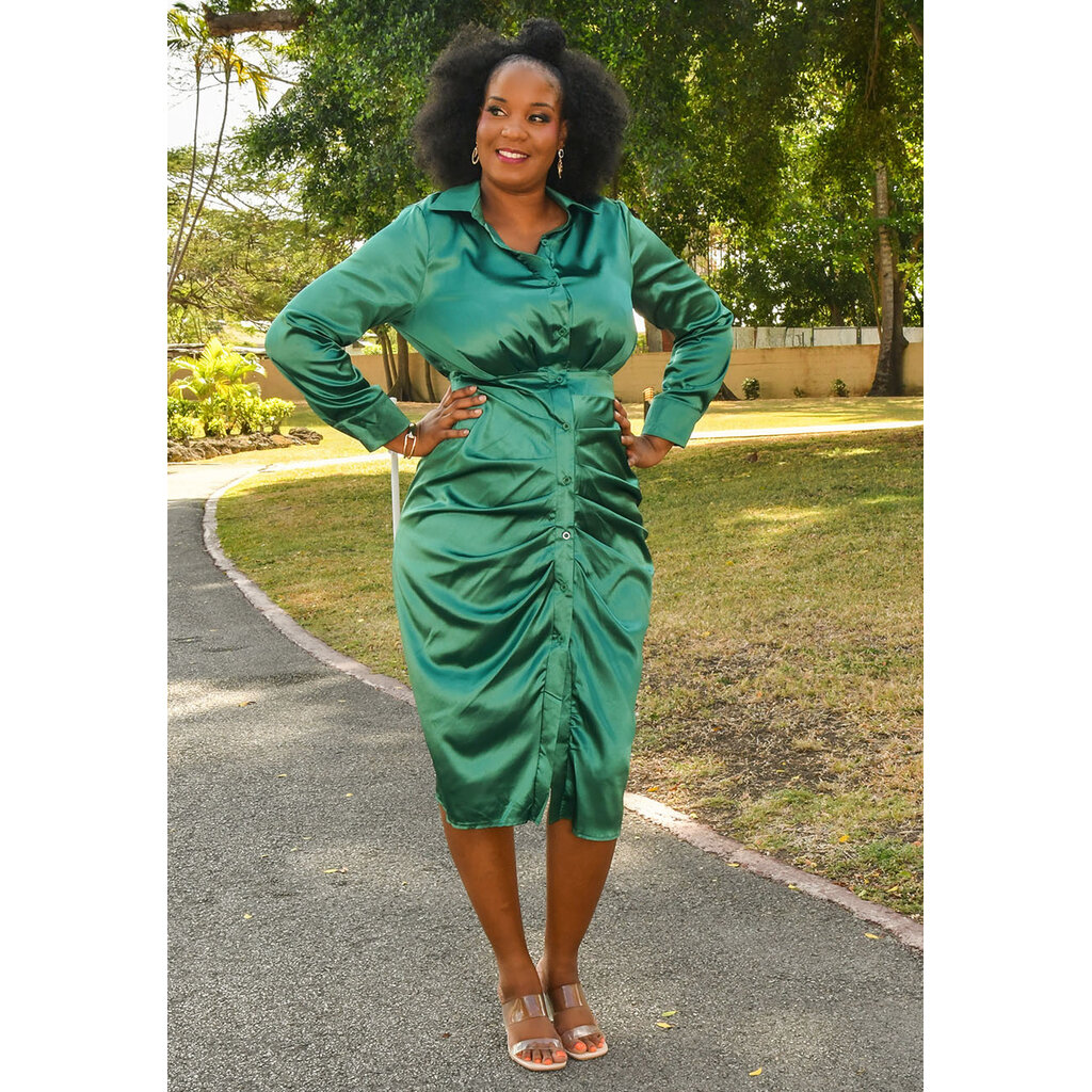 OLAM- Satin Botton Down Long Sleeve Dress