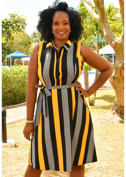 RONDI- Stripe Dress with Collar & Band